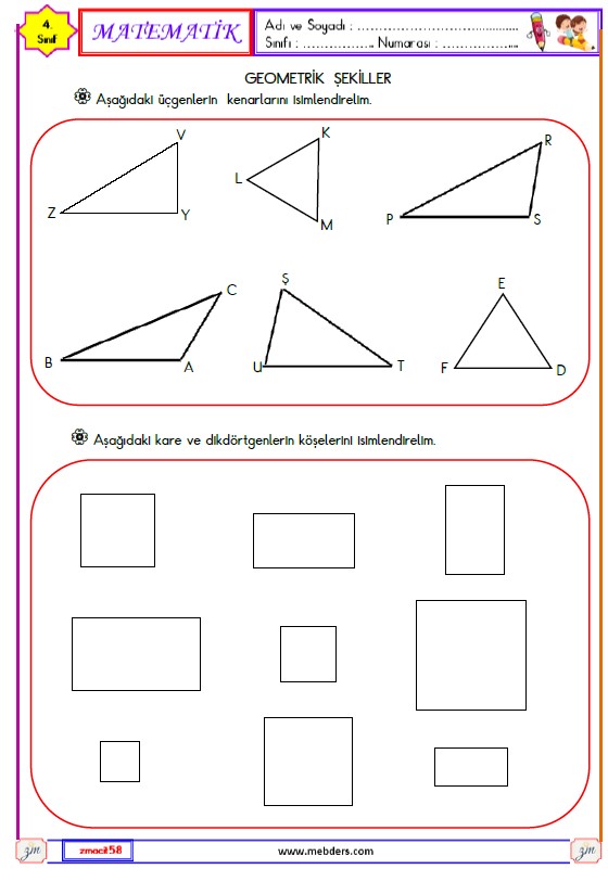 4. Sınıf Matematik Geometrik Şekiller Etkinliği 3