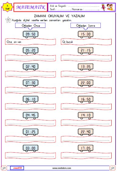 3. Sınıf Matematik Zamanı Okuyalım ve Yazalım Etkinliği 6