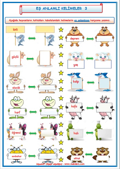 1.Sınıf Türkçe Eş Anlamlı Kelimeler  3