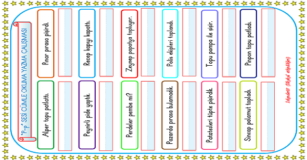 1. Sınıf İlk Okuma Yazma P-p Sesi Cümle Okuma Yazma Çalışması
