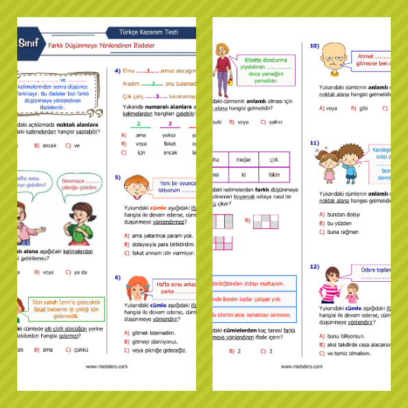 3. Sınıf Türkçe Farklı Düşünmeye Yönlendiren İfadeler Kazanım Testi