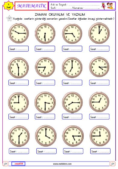 3. Sınıf Matematik Zamanı Okuyalım ve Yazalım Etkinliği 1