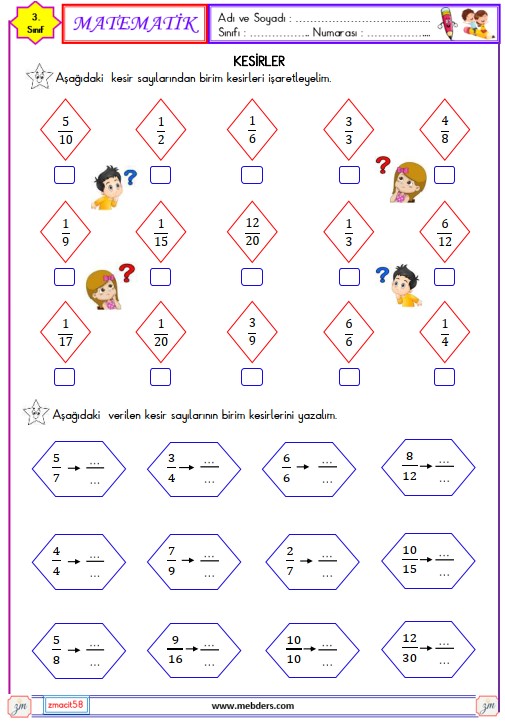 3. Sınıf Matematik Kesirler Etkinliği 5