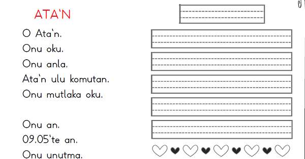 1.Sınıf İlk Okuma Yazma (T-t Sesi) Ata’n Şiir Çalışması
