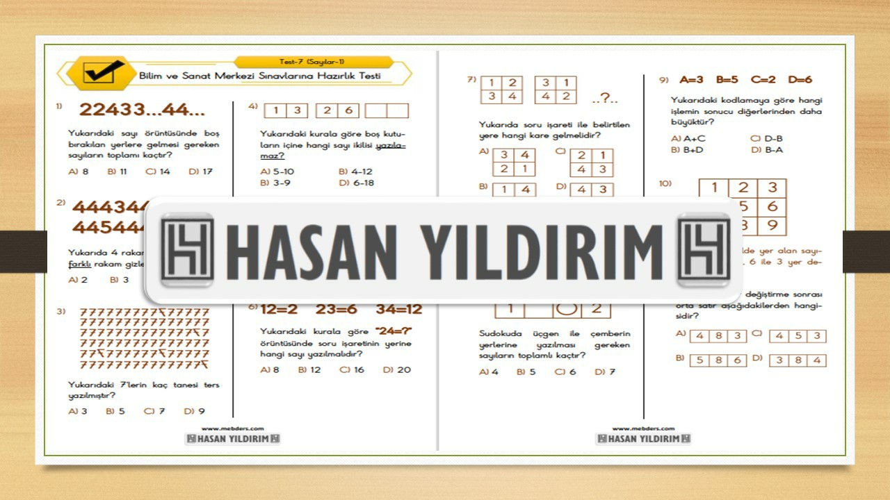 BİLSEM Sınavlarına Hazırlık Testi-7