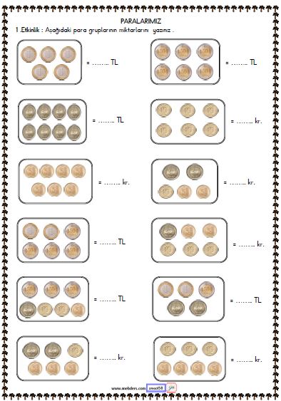 2. Sınıf Matematik Paralarımız Etkinliği 3