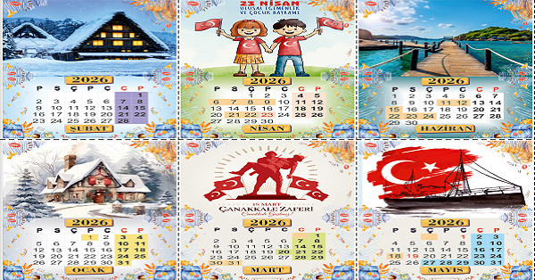 2026 Duvar Takvimi (Her Ay İçin Farklı Görseller)