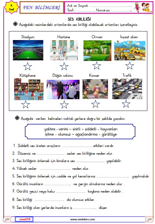 4. Sınıf Fen Bilimleri Ses Kirliliği Etkinliği