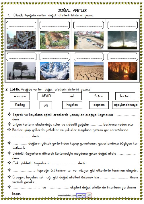 2. Sınıf Hayat Bilgisi Doğal Afetler Etkinliği 3