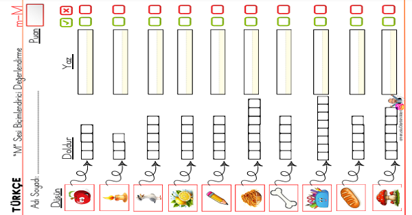 1. Sınıf İlk Okuma Yazma M-m Sesi Değerlendirme