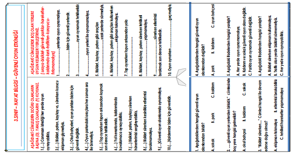 3.Sınıf - Hayat Bilgisi Oyun Oynarken Güvenliğimize Dikkat Edelim Etkinliği