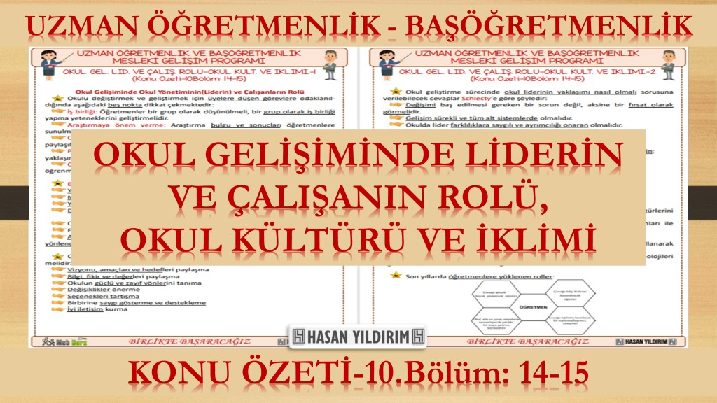 Okul Gelişiminde Liderin ve Çalışanların Rolü - Okul Geliştirmede Okul Kültürü ve İklimi (Konu Özeti-10. Bölüm: 14-15)