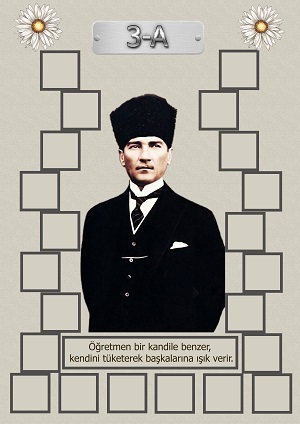 Model 15, 3A şubesi için Atatürk temalı, fotoğraf eklemeli kapı süslemesi - 22 öğrencilik