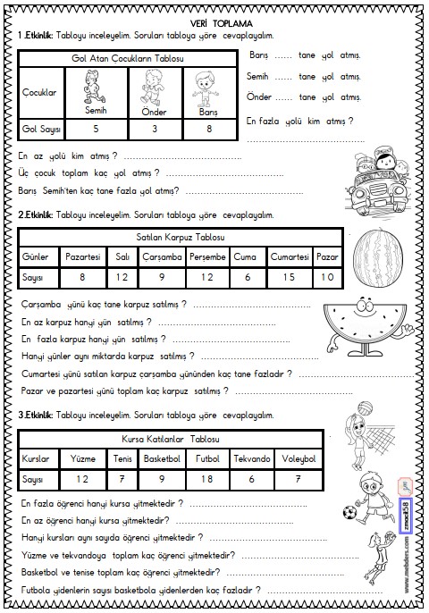 1. Sınıf Matematik Veri Toplama ve Değerlendirme Etkinliği 14