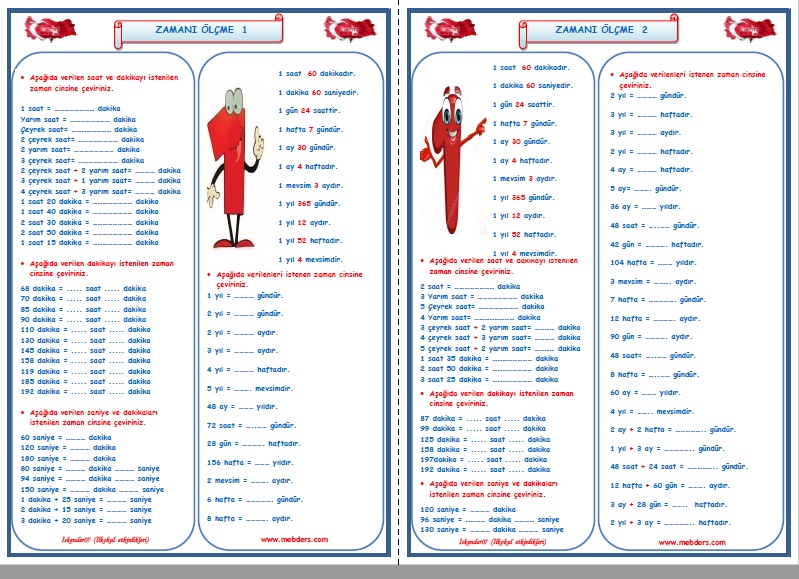 3.Sınıf Matematik Zamanı Ölçme  1-2    (2 Sayfa)