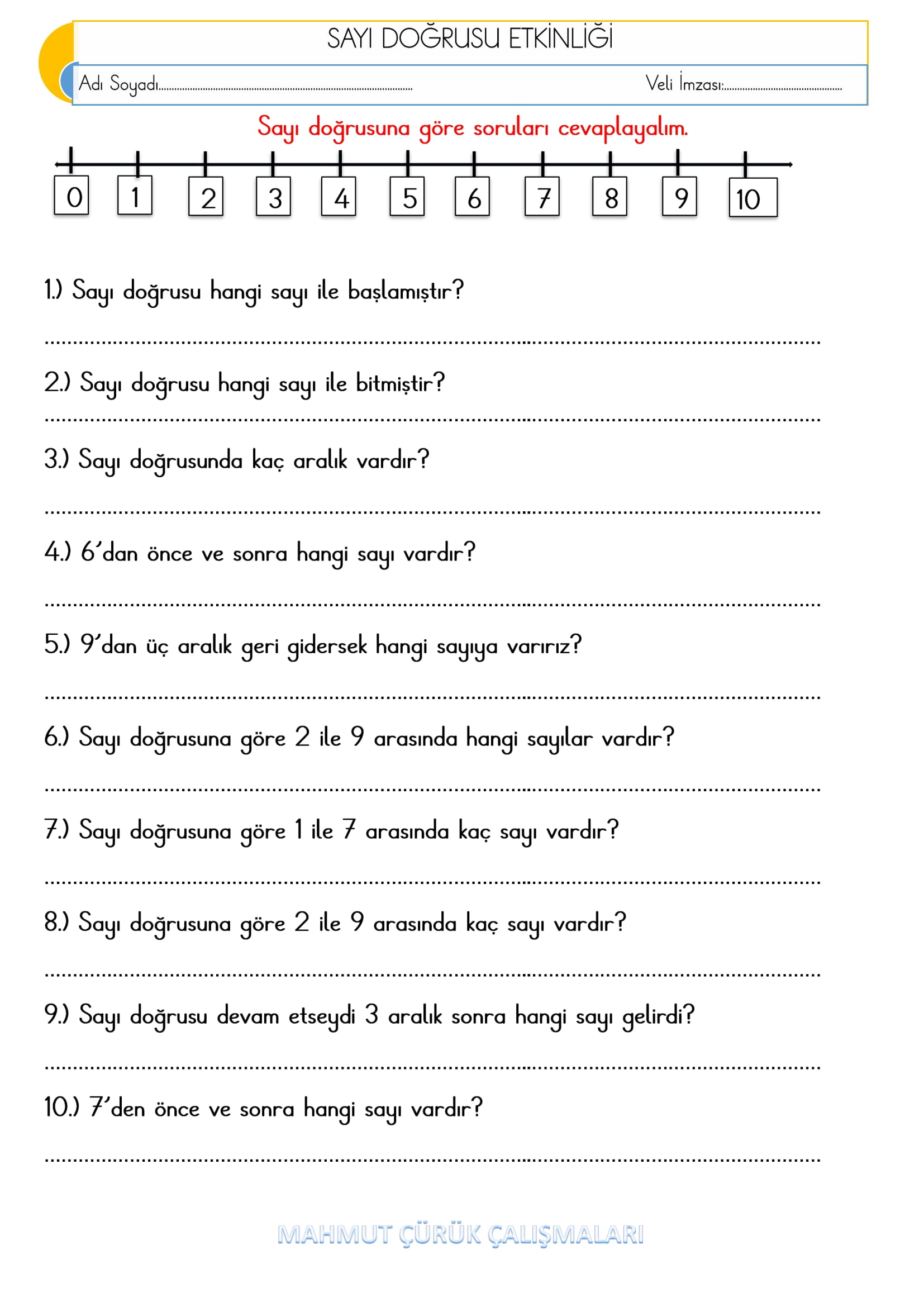 2.Sınıf - Matematik - Sayı Doğrusu Etkinliği-1