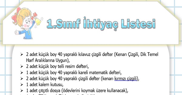 1.Sınıflar İhtiyaç Listesi