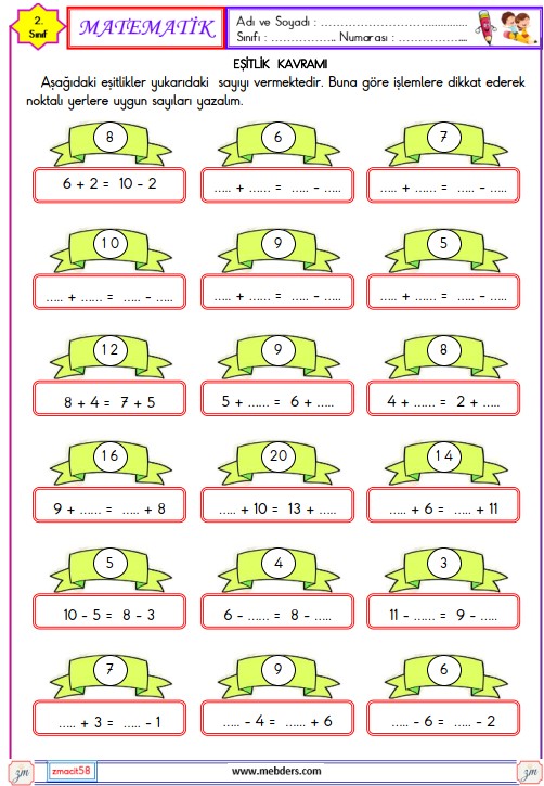 2. Sınıf Matematik Eşitlik Kavramı Etkinliği 3