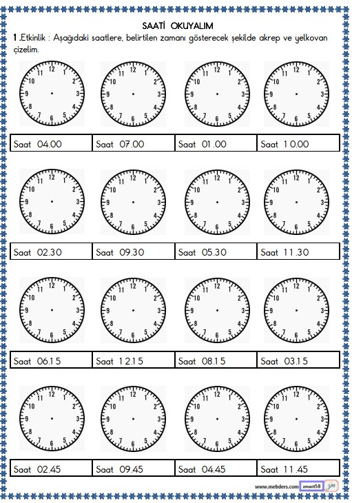 2. Sınıf Matematik Zamanı Ölçme Etkinliği 3