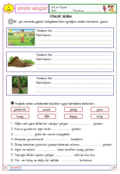 3. Sınıf Hayat Bilgisi Yönleri Bilirim Etkinliği