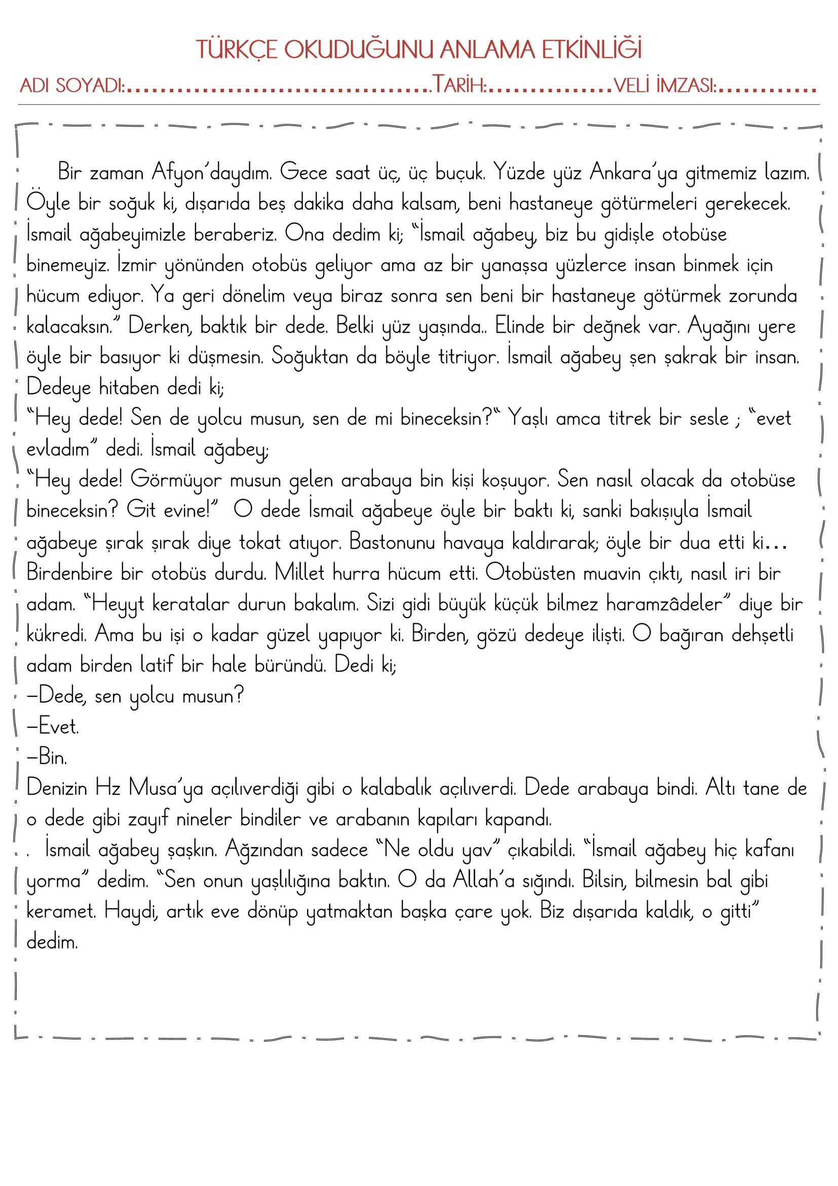 3.Sınıf Türkçe Okuduğunu Anlama Etkinliği-1