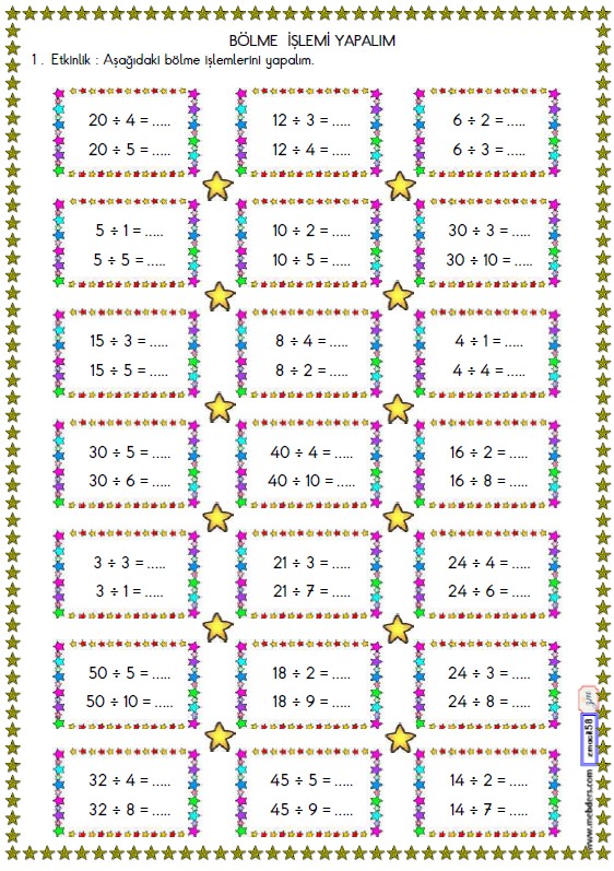 2. Sınıf Matematik Bölme İşlemi Etkinliği 9