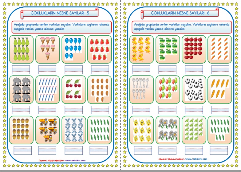 1.Sınıf Matematik Çoklukların Nesne Sayıları 5-6   (2 Sayfa)