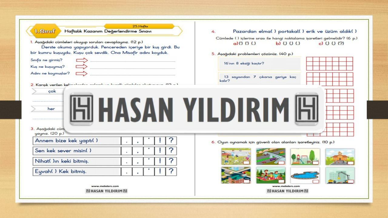 1.Sınıf Haftalık Değerlendirme Sınavı-25.Hafta(5-9 Nisan)