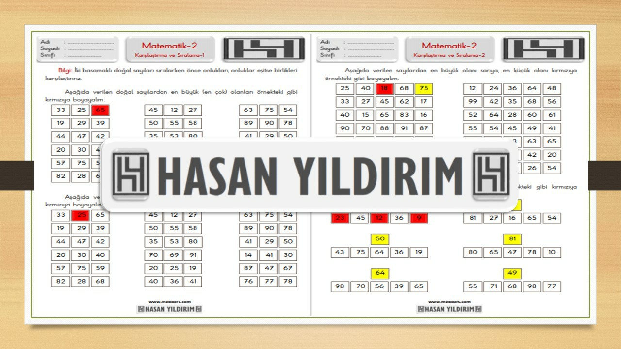 2.Sınıf Matematik Karşılaştırma ve Sıralama Çalışma Sayfaları