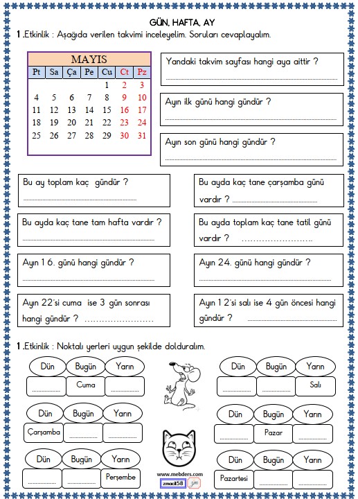 3. Sınıf Matematik Zamanı Ölçü Birimleri Arasındaki İlişkiler Etkinliği 1