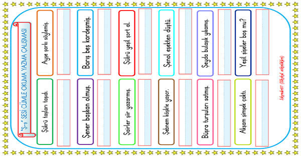 1. Sınıf İlk Okuma Yazma Ş Sesi Cümle Okuma Yazma Çalışması