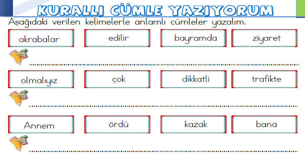 1.Sınıf Türkçe Anlamlı ve Kurallı Cümle Oluşturma Etkinliği-2