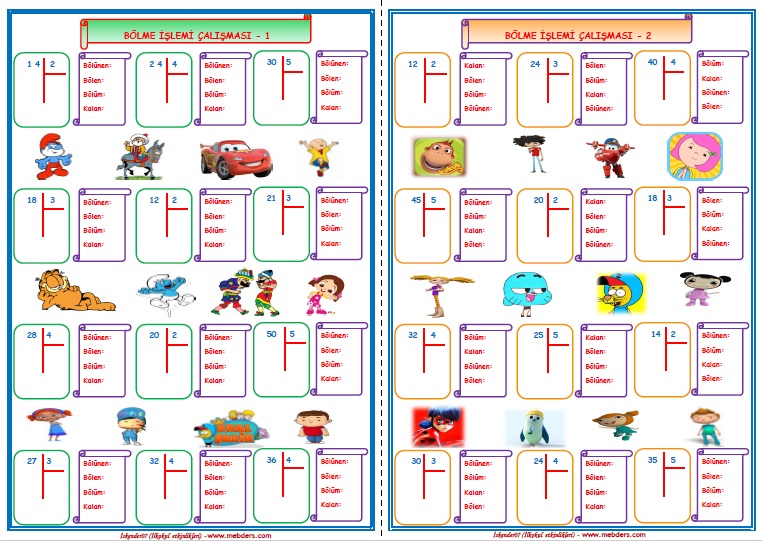 2.Sınıf Matematik Bölme İşlemi Çalışması 1-2    (2 Sayfa)