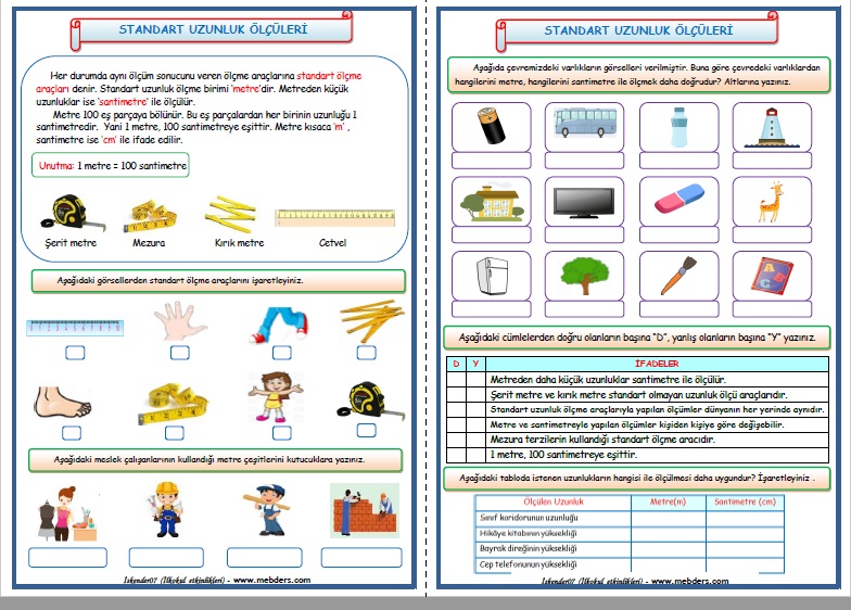 2.Sınıf Matematik Standart  Uzunluk Ölçüleri  Etkinlik Çalışması