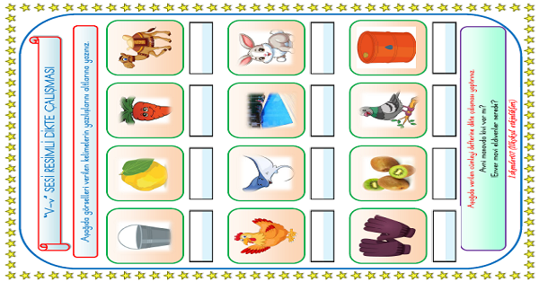 1. Sınıf İlk Okuma Yazma V Sesi Resimli Dikte Çalışması