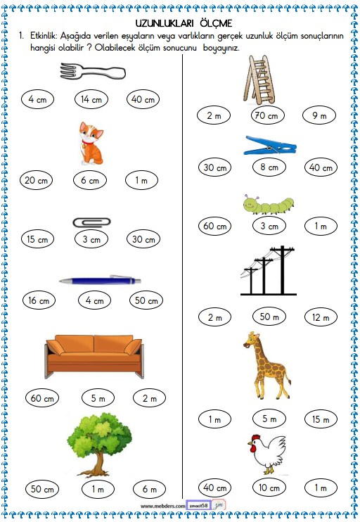 2. Sınıf Matematik Uzunlukları Ölçme Etkinliği 5