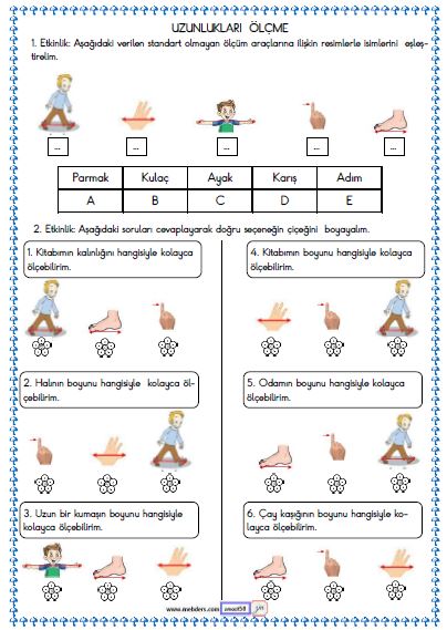 2. Sınıf Matematik  Uzunlukları Ölçme Etkinliği 1