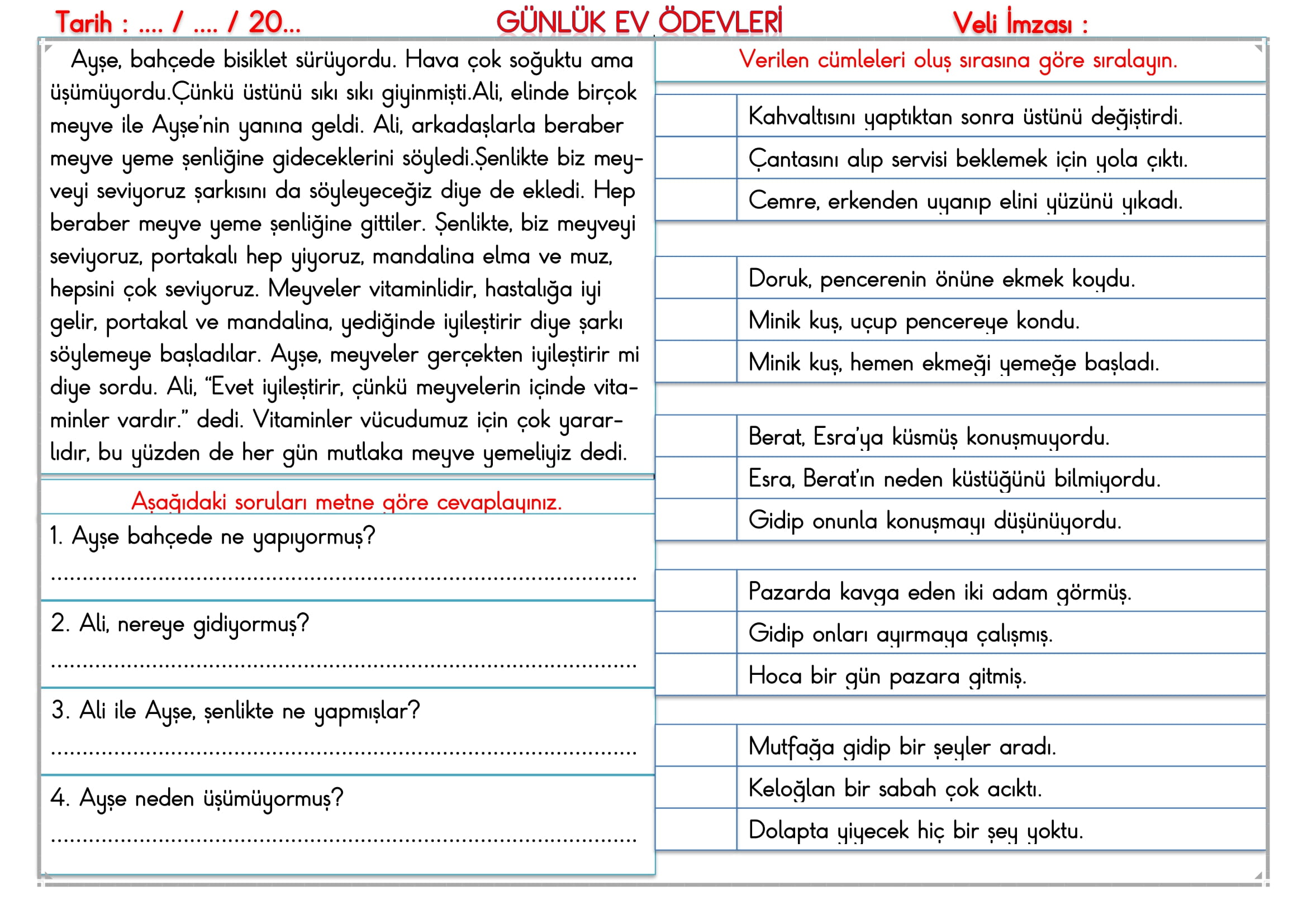 2.Sınıf - 16 Eylül 2025 Günlük Ev Ödevleri