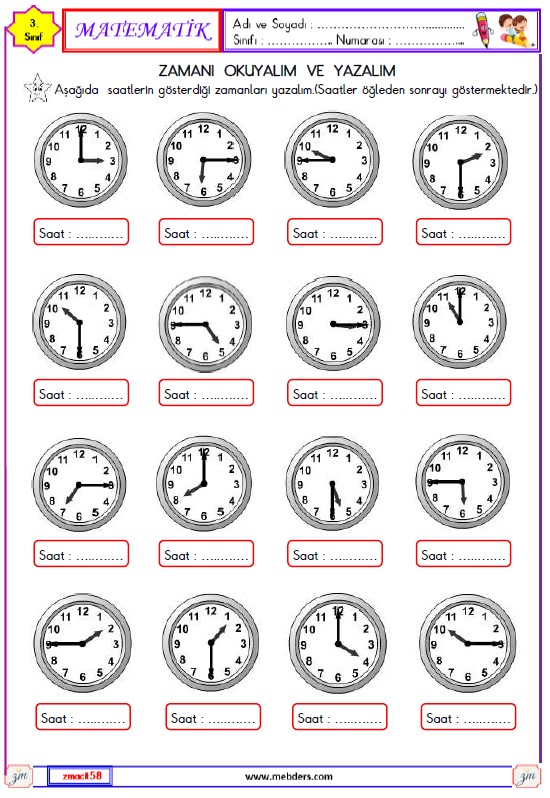 3. Sınıf Matematik Zamanı Okuyalım ve Yazalım Etkinliği 2