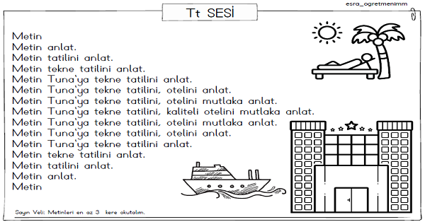 1.Sınıf İlk Okuma Yazma (T-t Sesi) Karesel Metinler-3 Sayfa