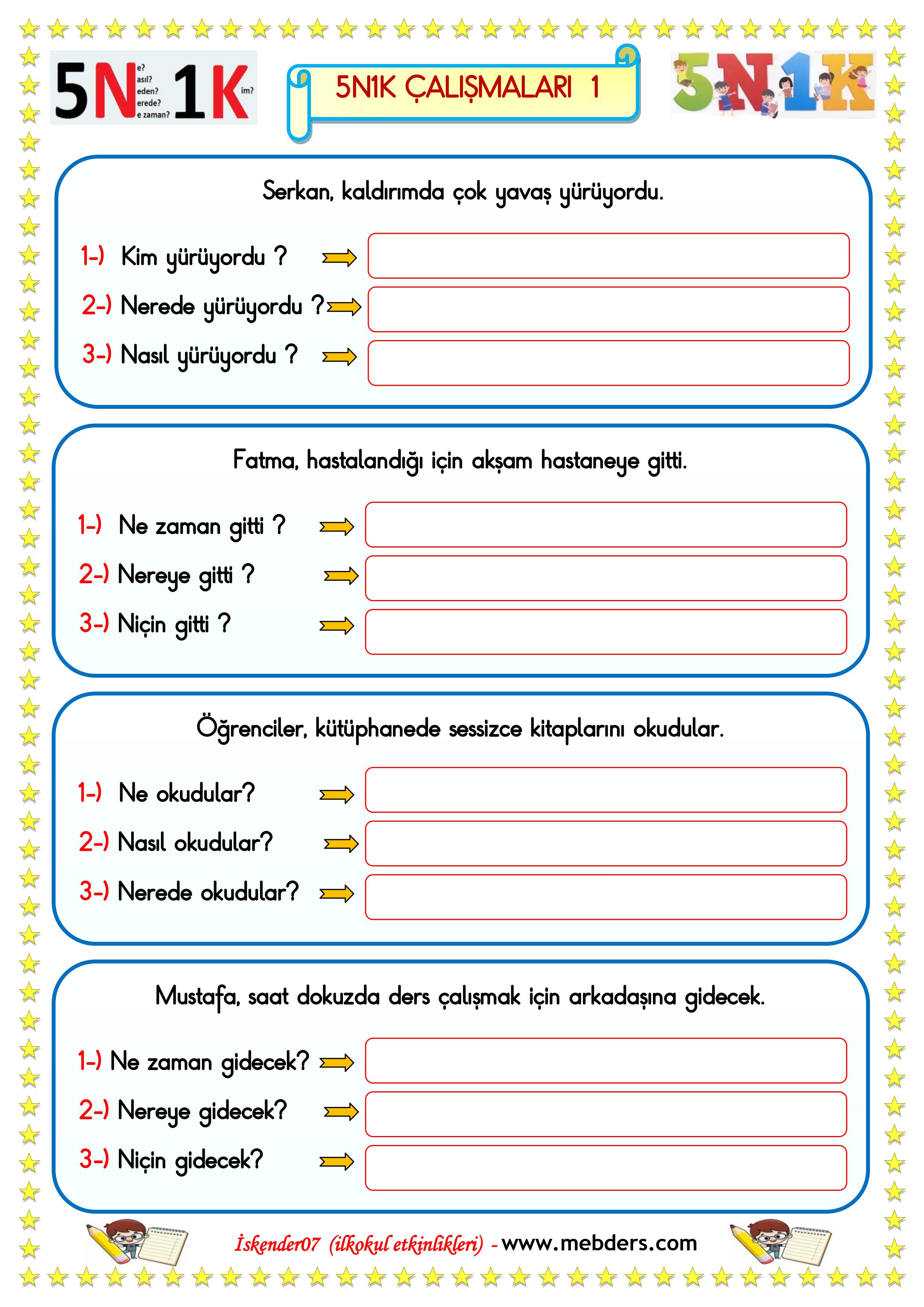 1.Sınıf Türkçe 5N1K Çalışması  1