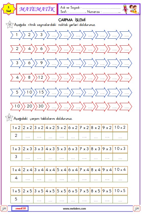 3. Sınıf Matematik Çarpma İşlemi Etkinliği 4