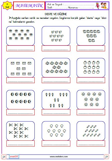 2. Sınıf Matematik Deste ve Düzine  Etkinliği 1