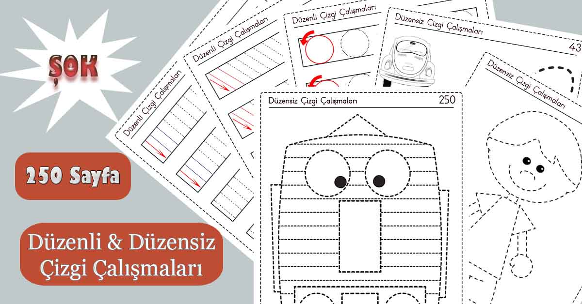 1.Sınıflar için 250 Sayfalık Düzenli Düzensiz Çizgi Çalışmaları