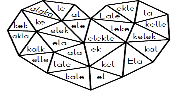 1.Sınıf İlk Okuma Yazma (K-k Sesi) Kalp-Poligonal Sanatı-K Sesi Kelimeleri