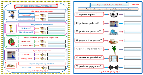 1. Sınıf İlk Okuma Yazma P-p Sesi Soru Cevap ve Mi-Mü Etkinliği