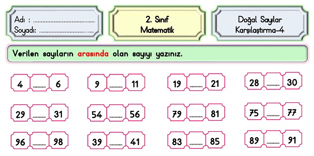 2.Sınıf Matematik Doğal Sayılar-Karşılaştırma Etkinliği-4