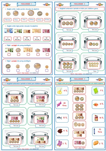 1.Sınıf Matematik Paralarımız Etkinliği   (4 Sayfa)