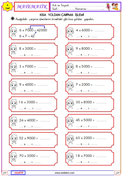 4. Sınıf Matematik Çarpma İşlemi Etkinliği 5