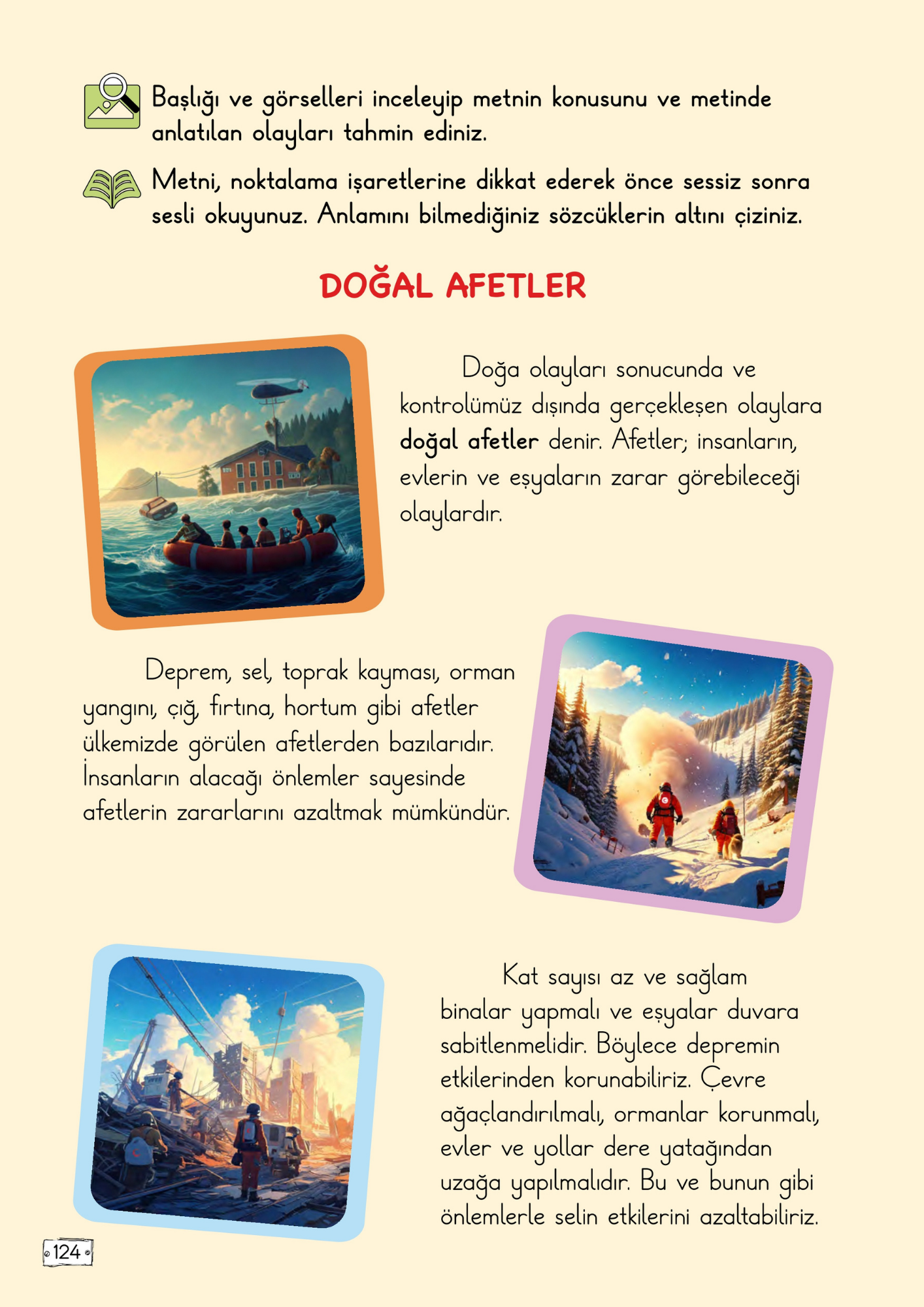 2. Sınıf Türkçe Meb Yayınları Doğal Afetler Metni Etkinlik Cevapları